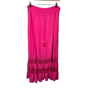 Chicos Black Label Summerberry Lace Inset Boho Maxi Skirt Size 1 Flaw